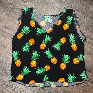 Pineapple Print Black Sleeveless Top